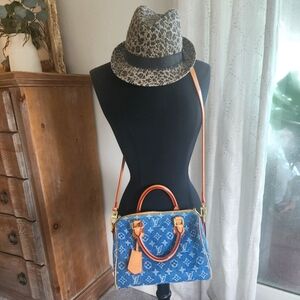 Blue and Tan Crossbody Bag